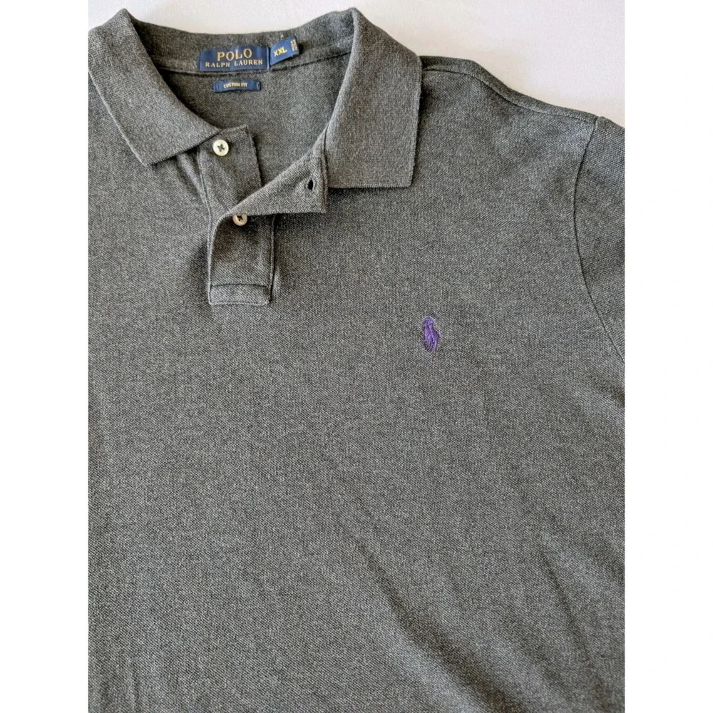 Polo Ralph Lauren Mens XXL Custom Fit Gray Shirt Sleeve Polo Shirt Purple Pony